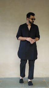 FLINT : Black Mul Mul Kurta