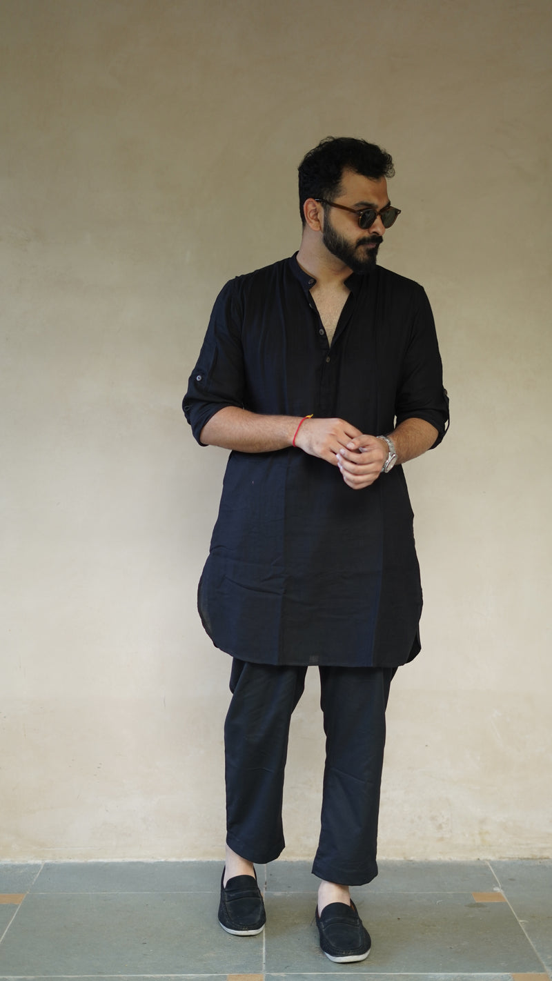 FLINT : Black Mul Mul Kurta