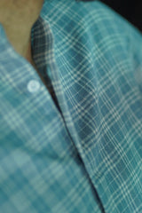 Grid : Handwoven Cotton Light Blue checks Half-sleeve Shirt