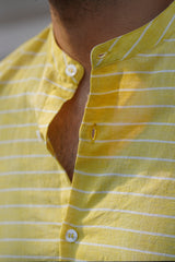 Day Dream : Handwoven Cotton Yellow stripe Half-sleeve Shirt