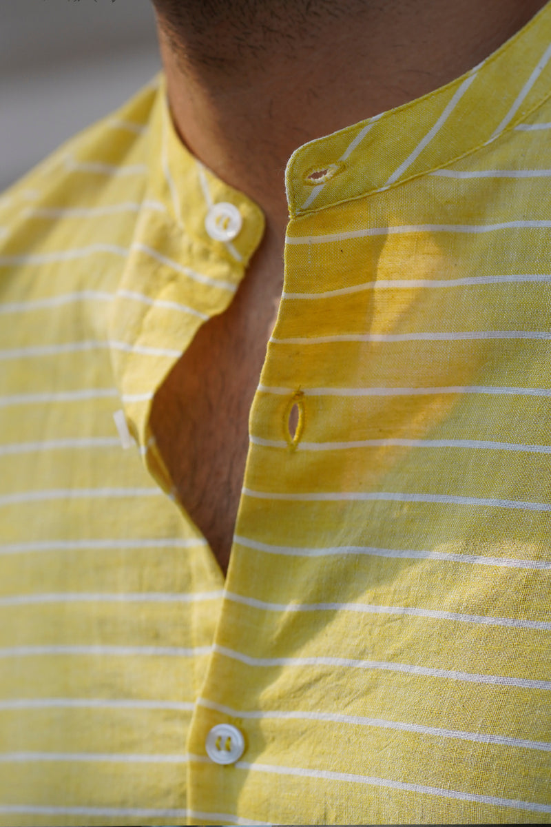 Day Dream : Handwoven Cotton Yellow stripe Half-sleeve Shirt