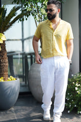 Day Dream : Handwoven Cotton Yellow stripe Half-sleeve Shirt