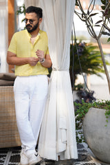 Day Dream : Handwoven Cotton Yellow stripe Half-sleeve Shirt