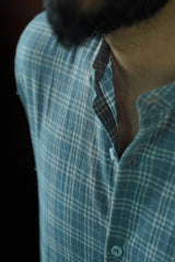 Criss Cross : Handwoven Cotton Blue Checks Full-sleeve Shirt