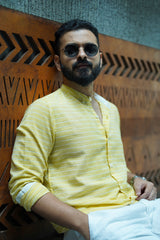 Morning Glory : Handwoven Cotton Yellow Stripes Full-sleeve Shirt