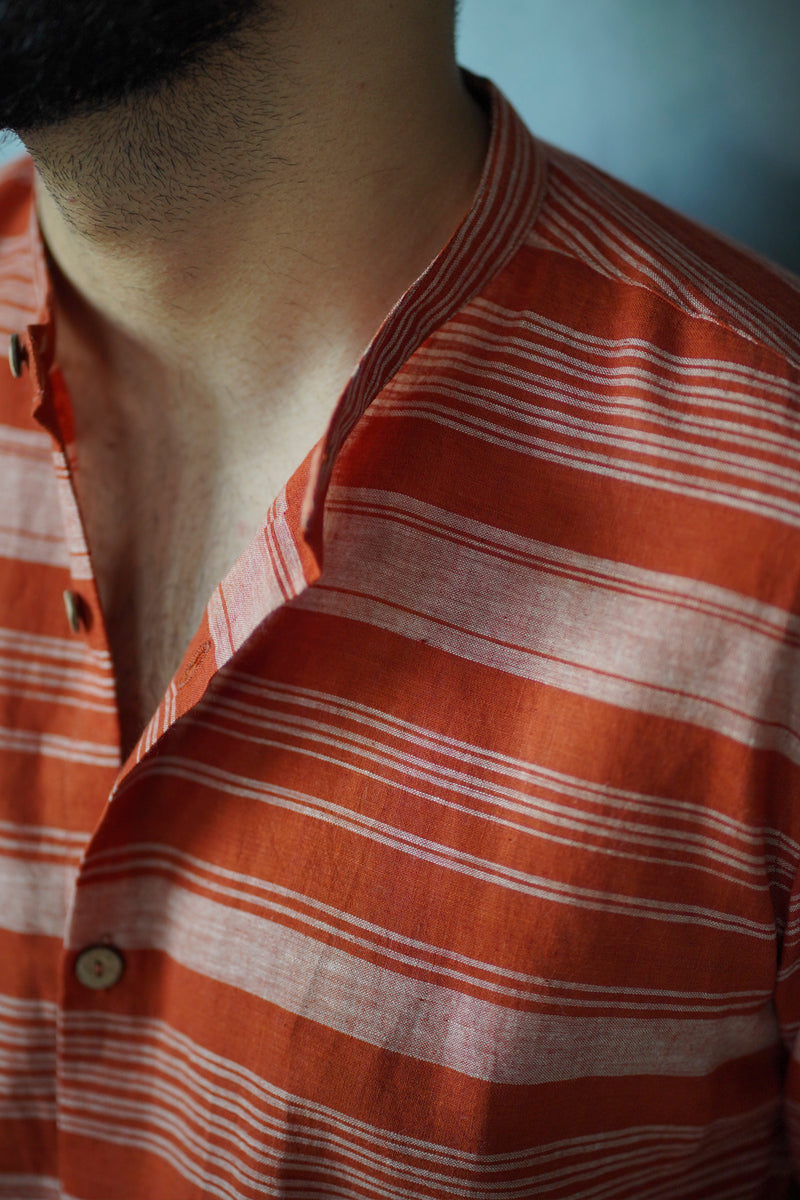 Flame : Handwoven Cotton Orange Stripes Shirt