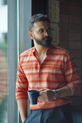 Flame : Handwoven Cotton Orange Stripes Shirt