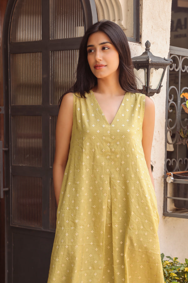 Geet: Chanderi Lime green Co-ord Set