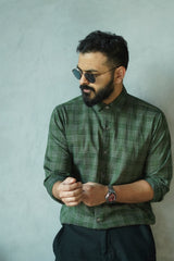 Haze : Handwoven Cotton Deep Green Full-sleeve Shirt