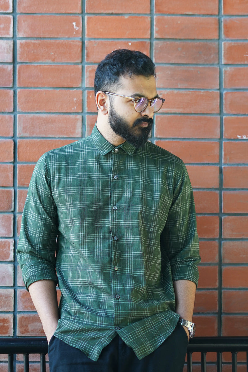 Haze : Handwoven Cotton Deep Green Full-sleeve Shirt