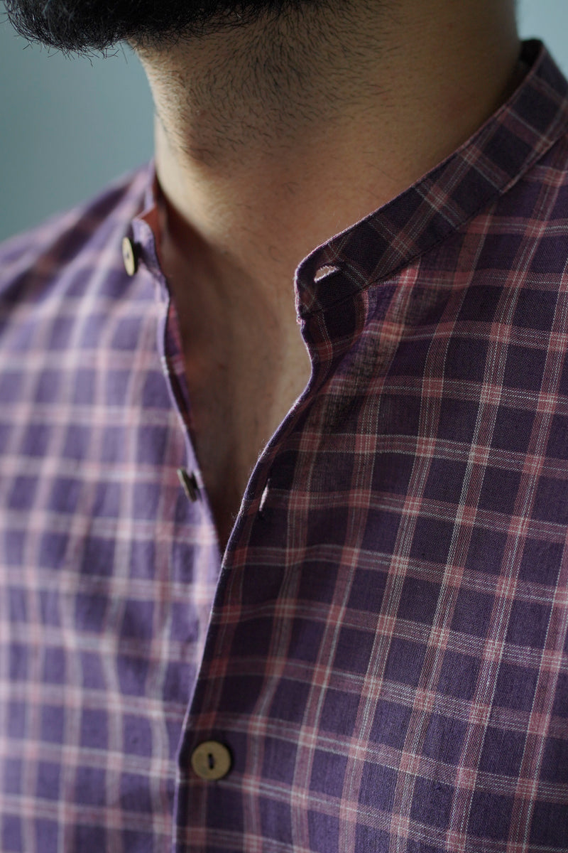 Hush : Handwoven Cotton purple checks Full-sleeve Shirt