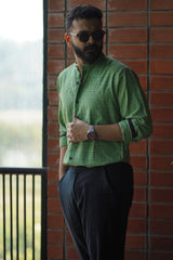 Ivy : Handwoven Cotton Green checks Full-sleeve Shirt