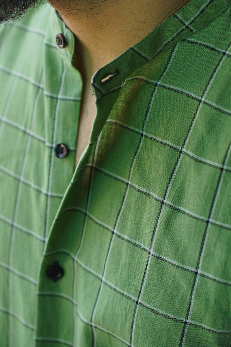 Ivy : Handwoven Cotton Green checks Full-sleeve Shirt