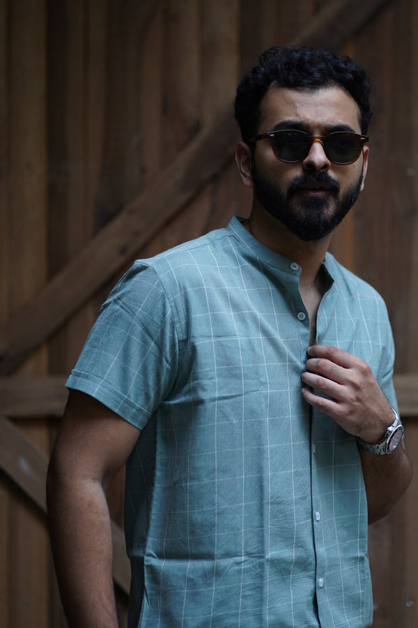 Lagoon : Light Blue chequered Half-Sleeve shirt