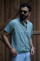 Lagoon : Light Blue chequered Half-Sleeve shirt