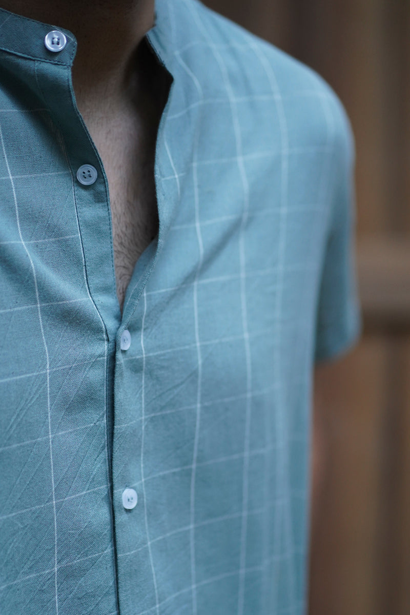 Lagoon : Light Blue chequered Half-Sleeve shirt