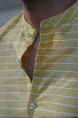 Day Dream : Handwoven Cotton light Yellow stripe Half-sleeve Shirt