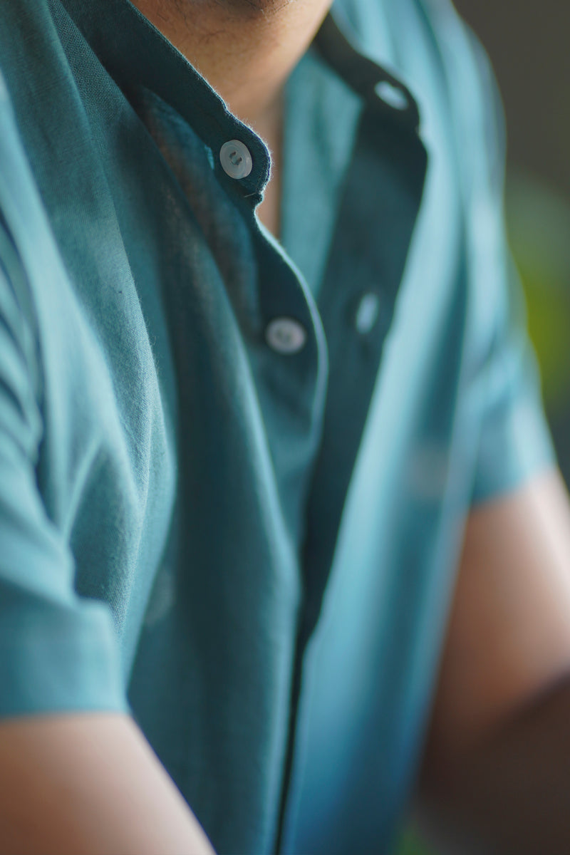 Aham : Jamdani Teal Half-sleeve Shirt