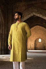 HALDI : Mangalgiri Lime Yellow Knee-Length Kurta