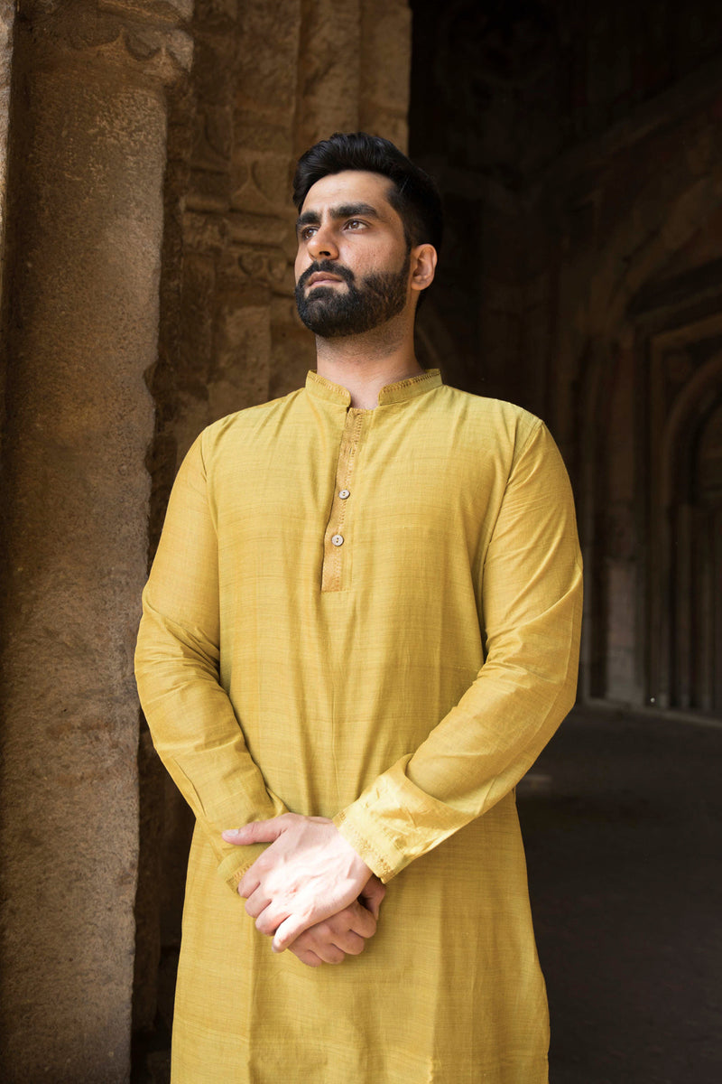 HALDI : Mangalgiri Lime Yellow Knee-Length Kurta