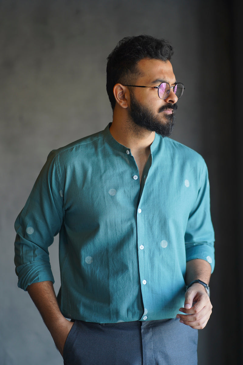 Tapas : Jamdani Teal Full-sleeve Shirt