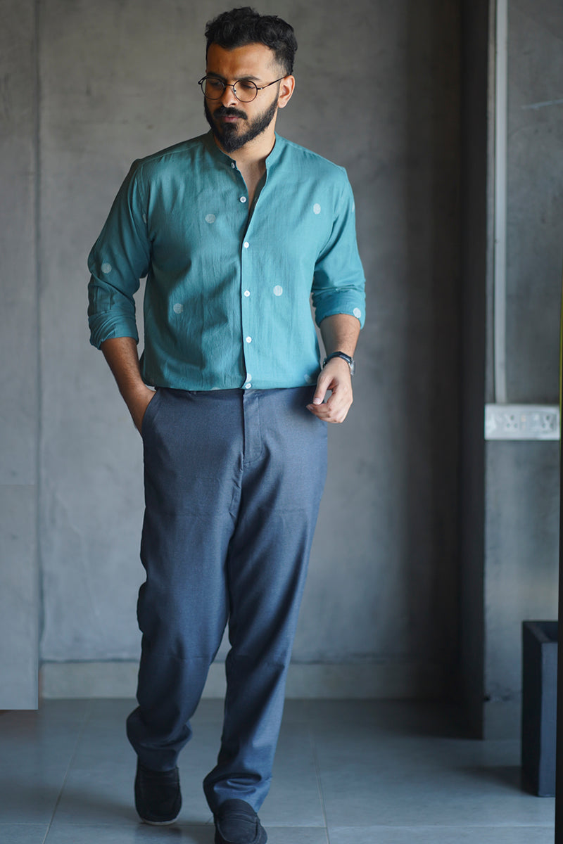 Tapas : Jamdani Teal Full-sleeve Shirt