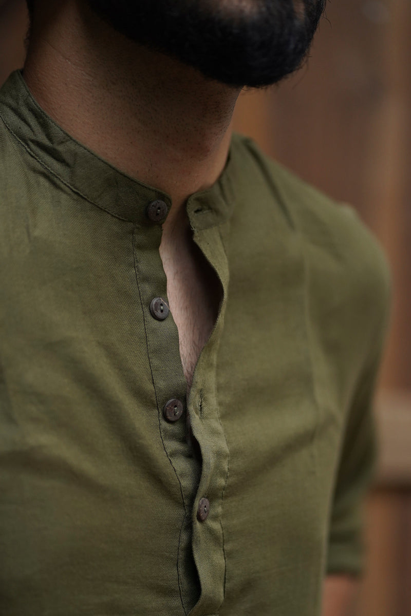 OLIVE : Deep Green Mul Mul Kurta