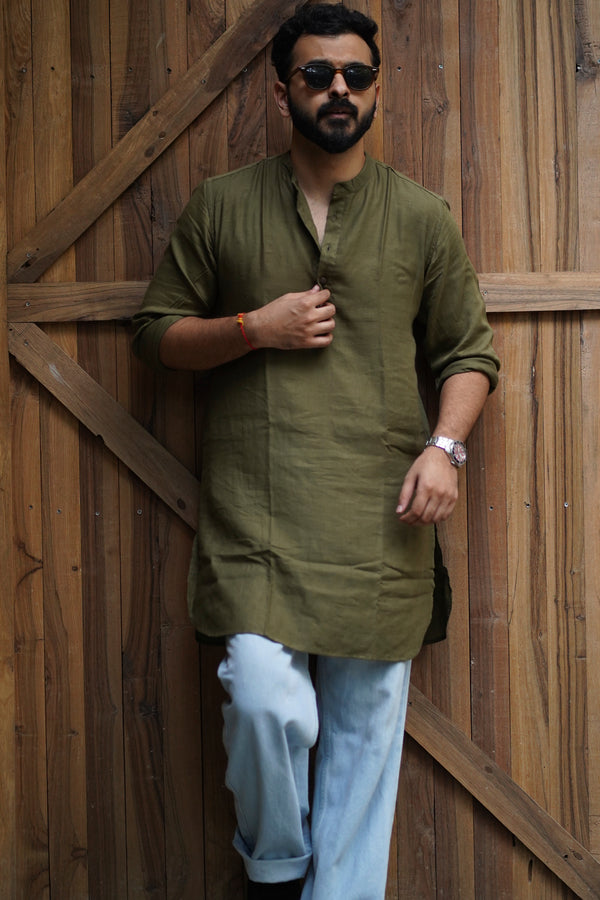 OLIVE : Deep Green Mul Mul Kurta