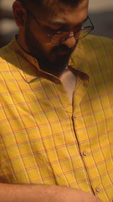 Birch : Handwoven Cotton Yellow Half-sleeve Shirt