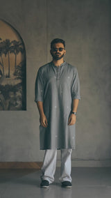 OM : Jamdani Teal Knee-Length Kurta