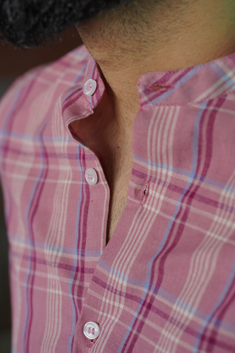 Wander : Handwoven Cotton Pink Checks Full-sleeve Shirt